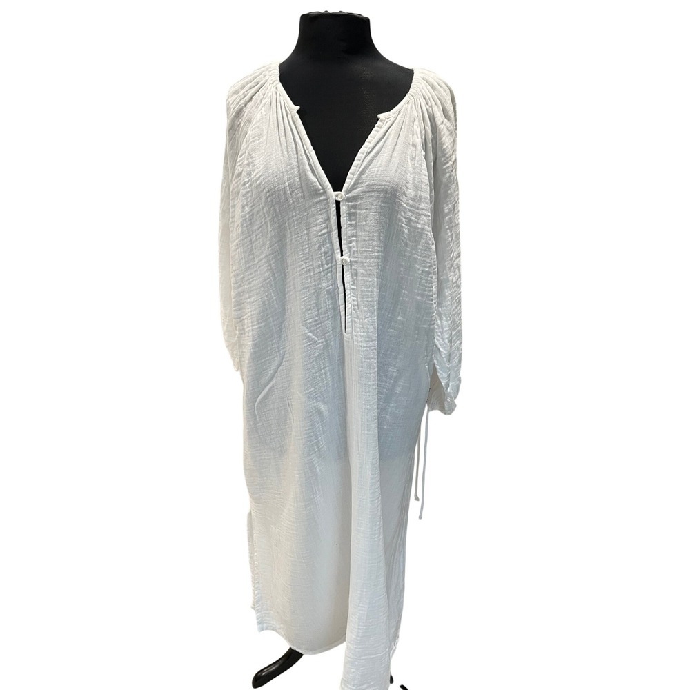 Esmee White Crinkle Gauze Kaftan Beach Cover Up Dress Long Sleeve Womens 16